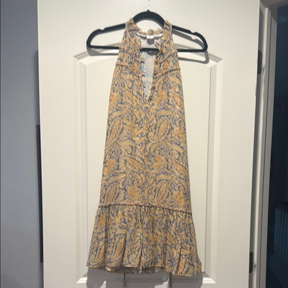 Veronica Beard Tan Ruffled Smocked Mini Sundress
